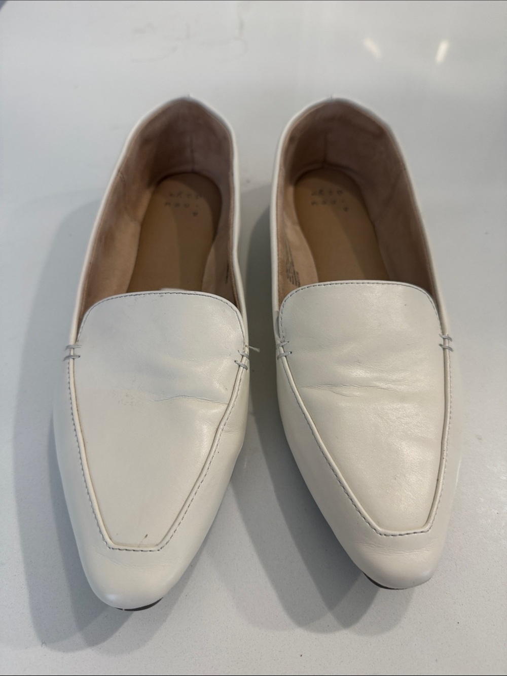 a new day White Pointed-Toe Leather Loafers